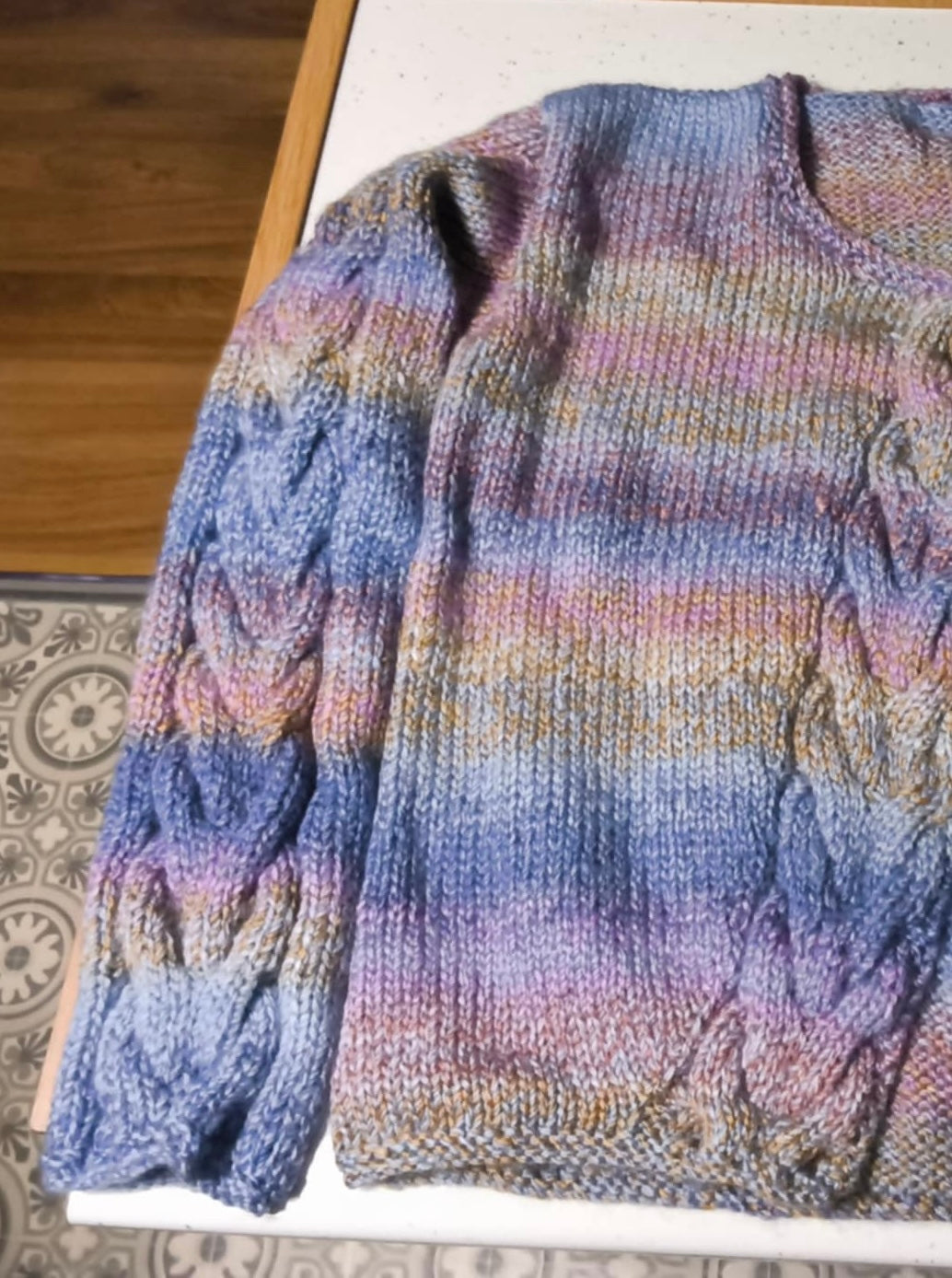 Hand-knit Aran ladies chunky multicoloured cardigan
