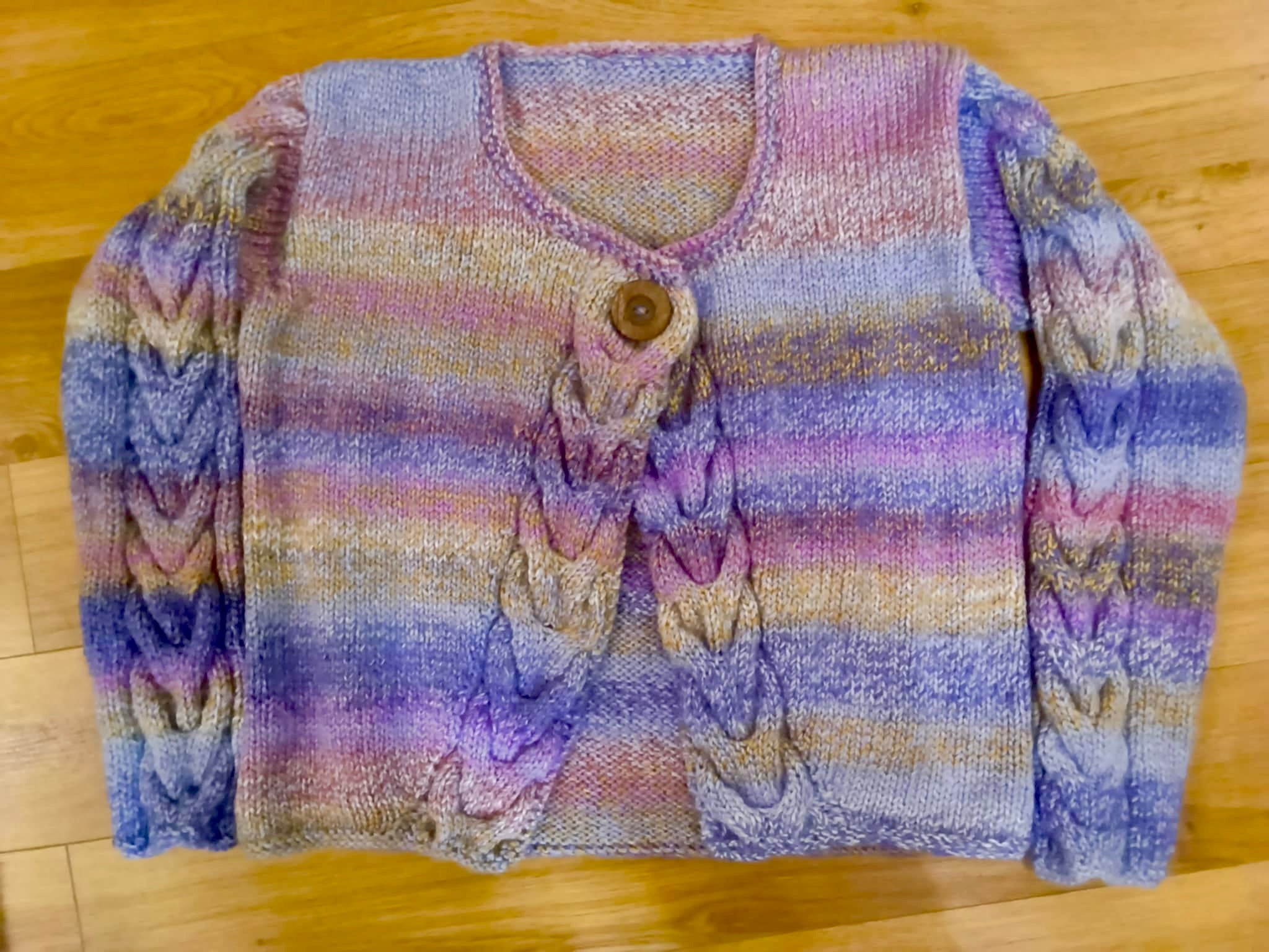 Hand-knit Aran ladies chunky multicoloured cardigan