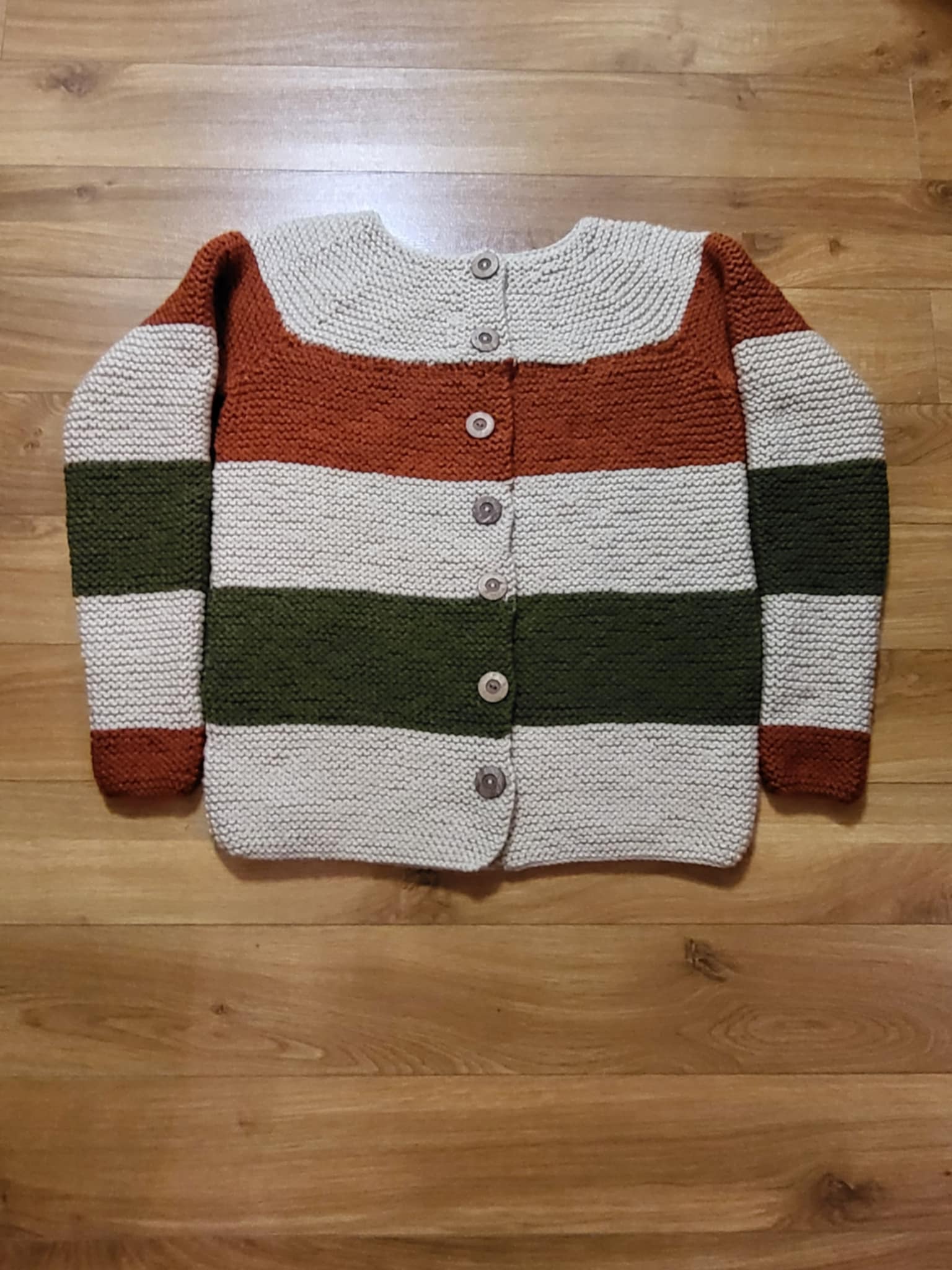 Hand-knit ladies striped cardigan